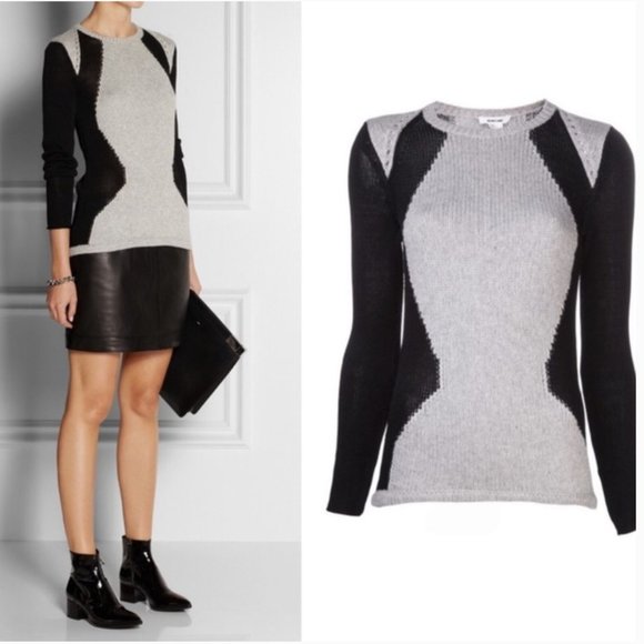 Helmut Lang • Block Border Long Sleeve Alpaca Sweater in Gray & Black - Picture 3 of 4